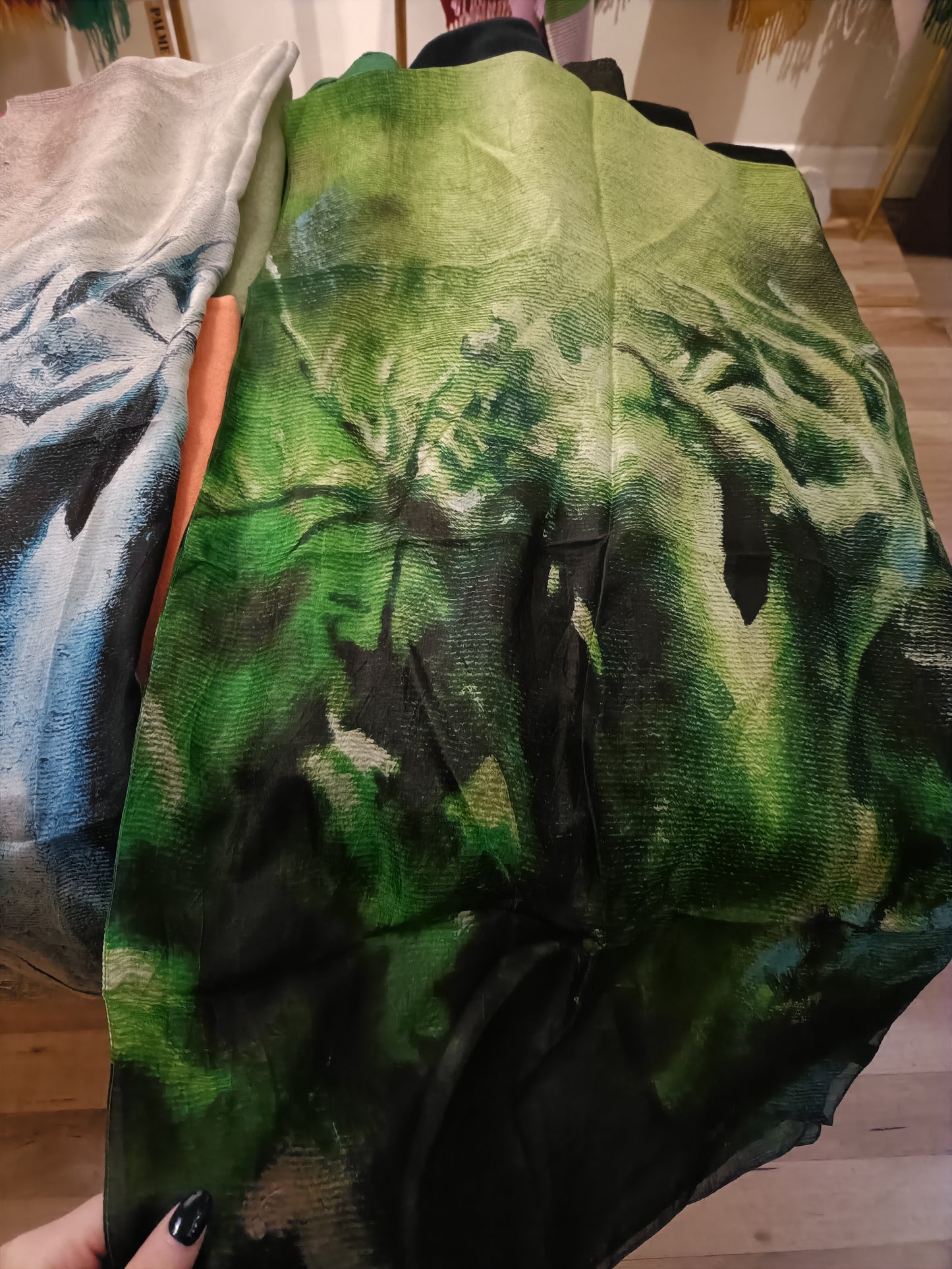 2nd edition Coral silk scarf green