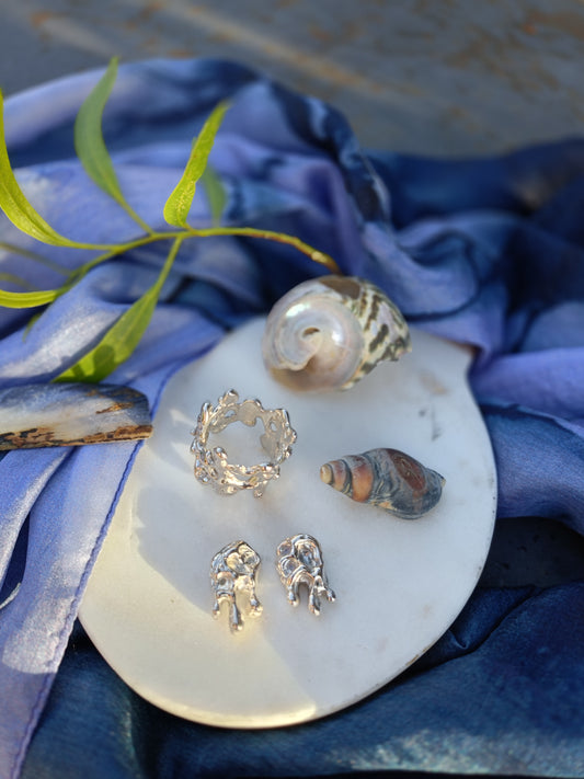 Yewllery Set  Molten Orbit Solid Studs Earrings and Molten Orbit Ring