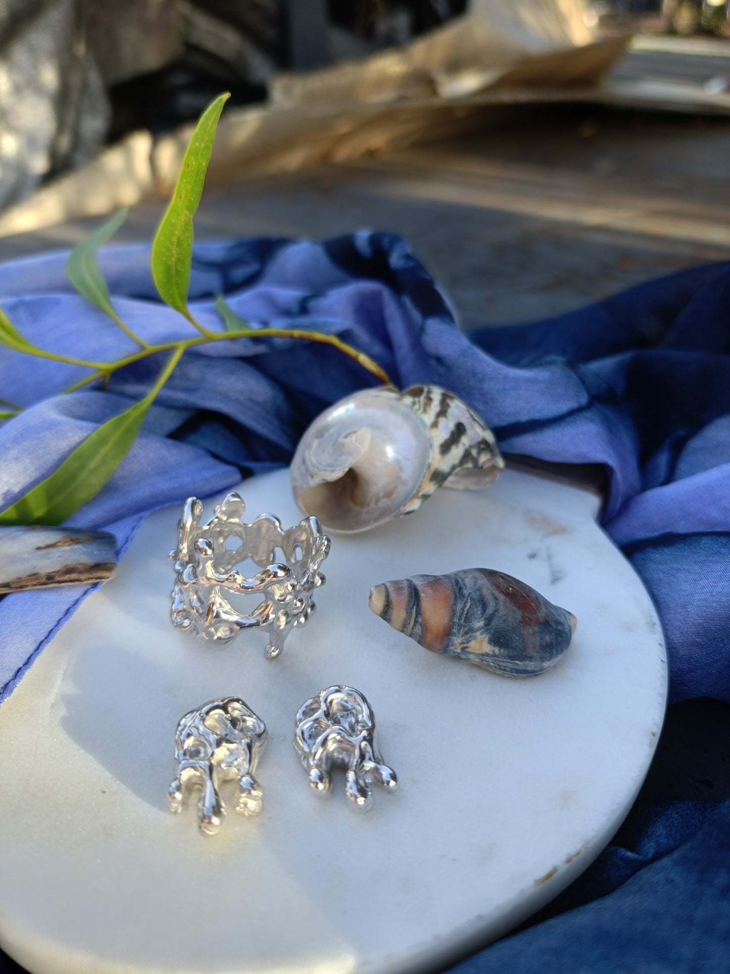 Yewllery Set  Molten Orbit Solid Studs Earrings and Molten Orbit Ring