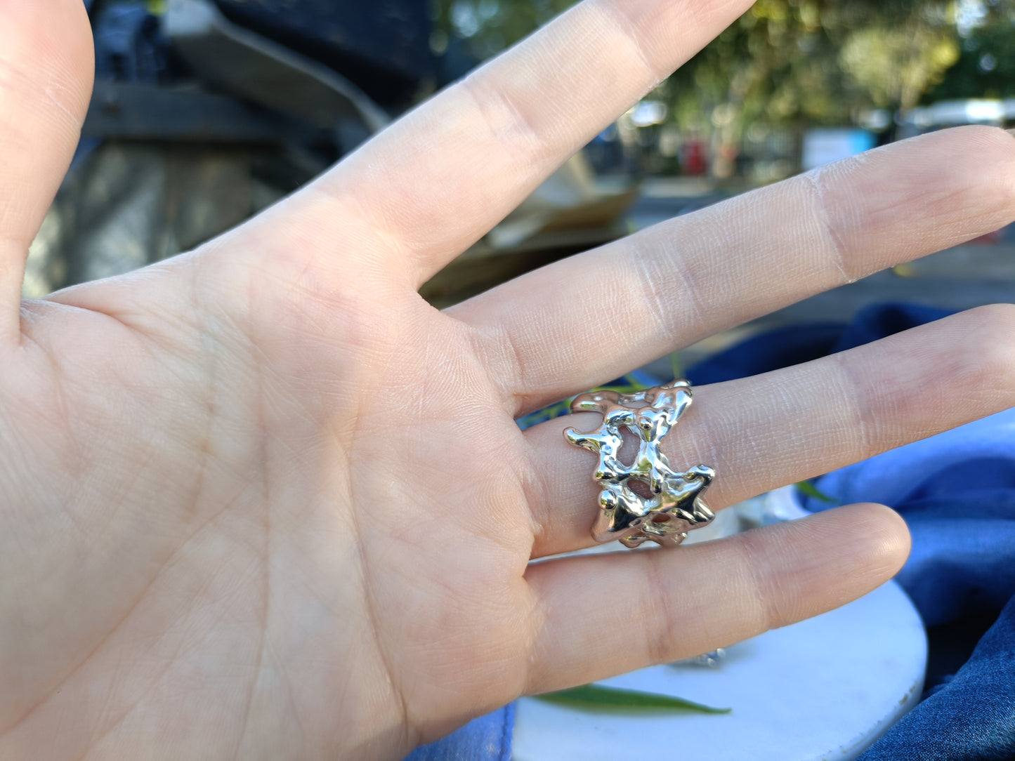 Yewllery Set  Contour Studs Earrings and Molten Orbit Ring