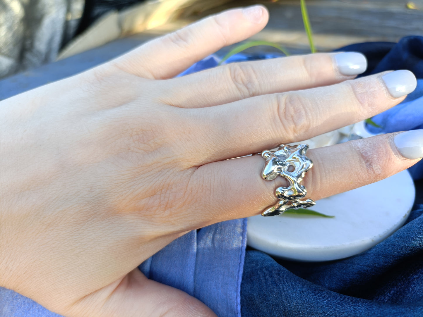 Yewllery Set  Contour Studs Earrings and Molten Orbit Ring