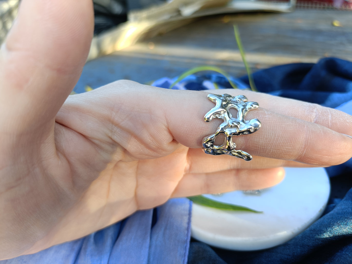 Yewllery Set  Contour Studs Earrings and Molten Orbit Ring