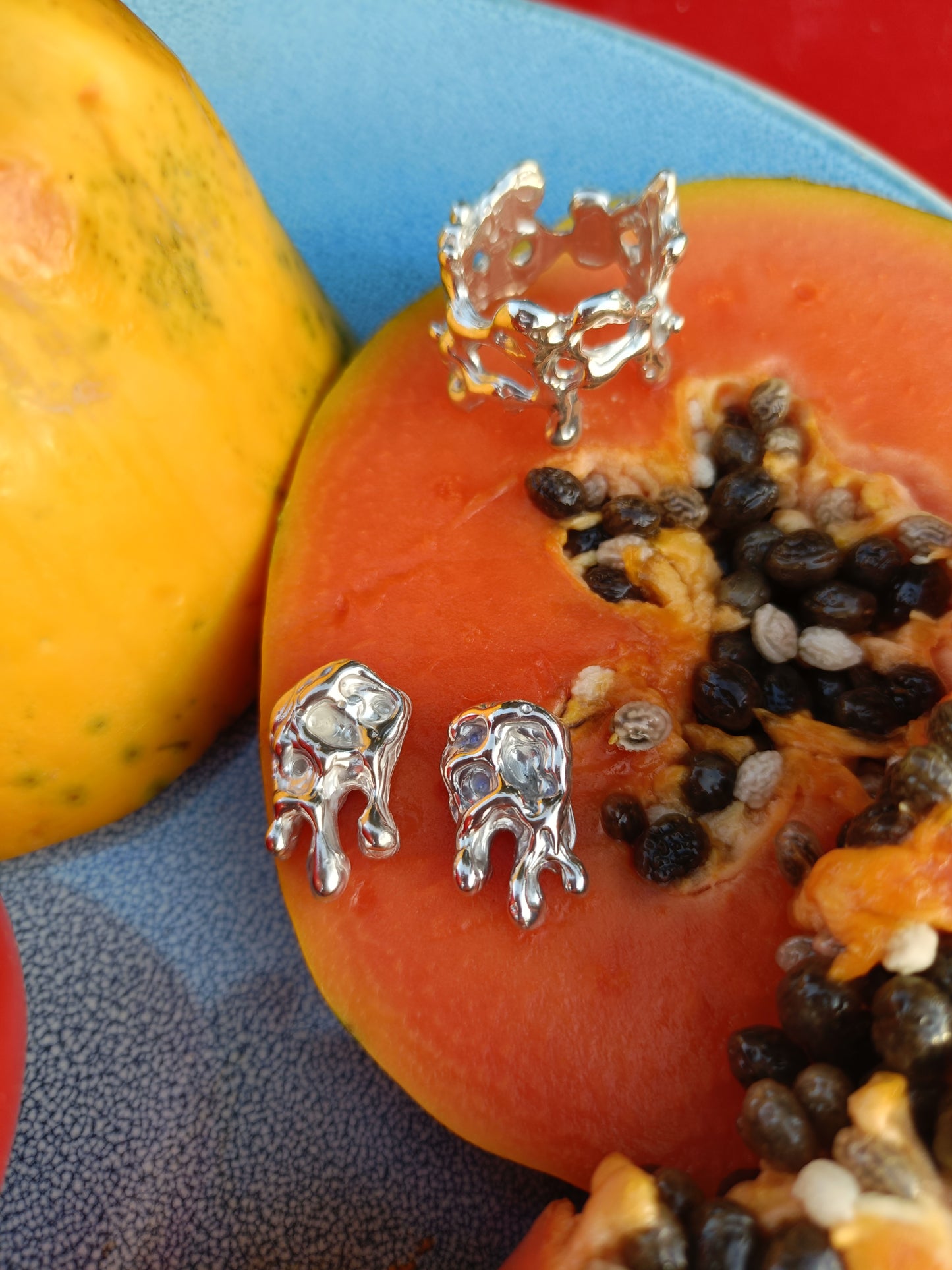 Yewllery Set  Molten Orbit Solid Studs Earrings and Molten Orbit Ring