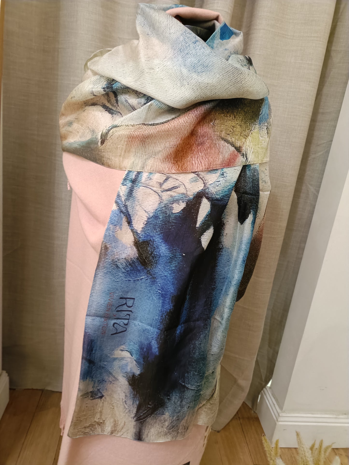 2nd edition Coral silk  scarf pearl