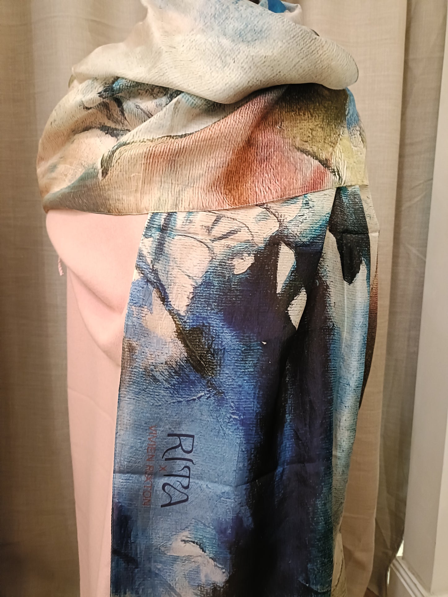 2nd edition Coral silk  scarf pearl