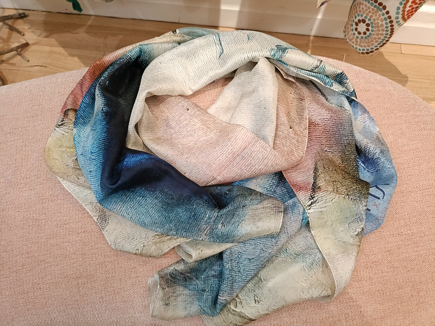 2nd edition Coral silk  scarf pearl