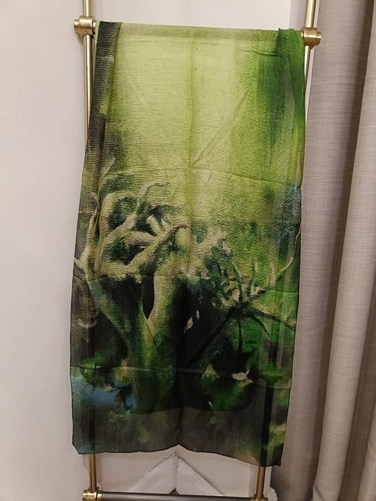 2nd edition Coral silk  scarf green